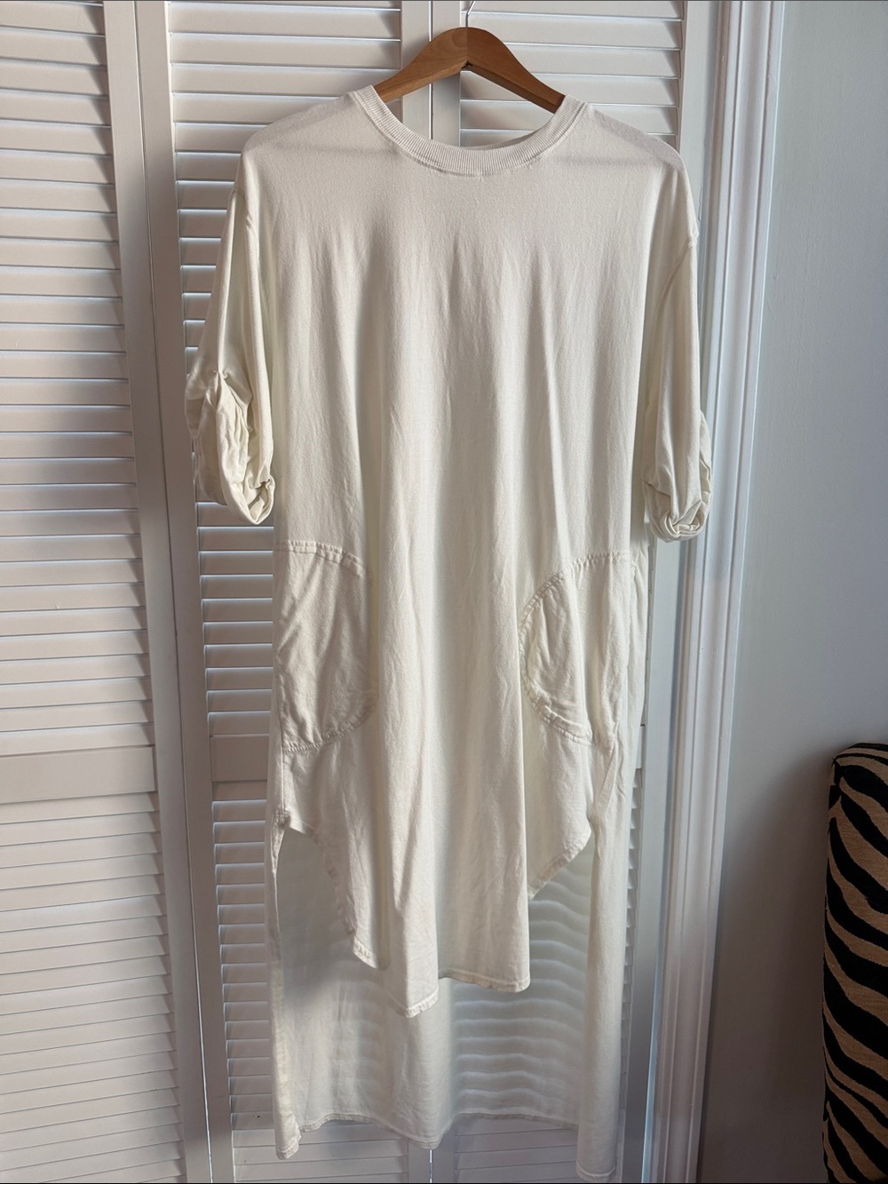 Free People Cream Long High-Low Pocket Tunic